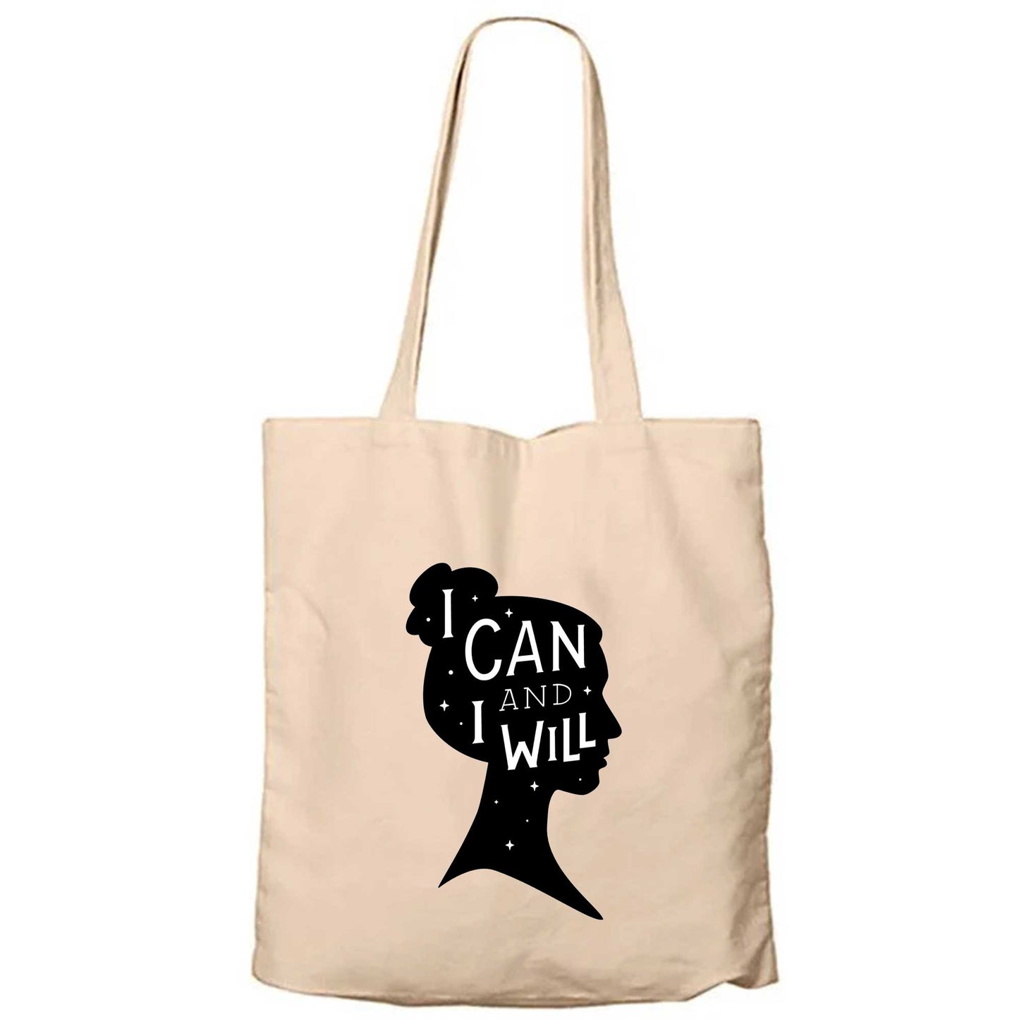 I can and I wil Fermuarlı Bez Çanta Gabardin