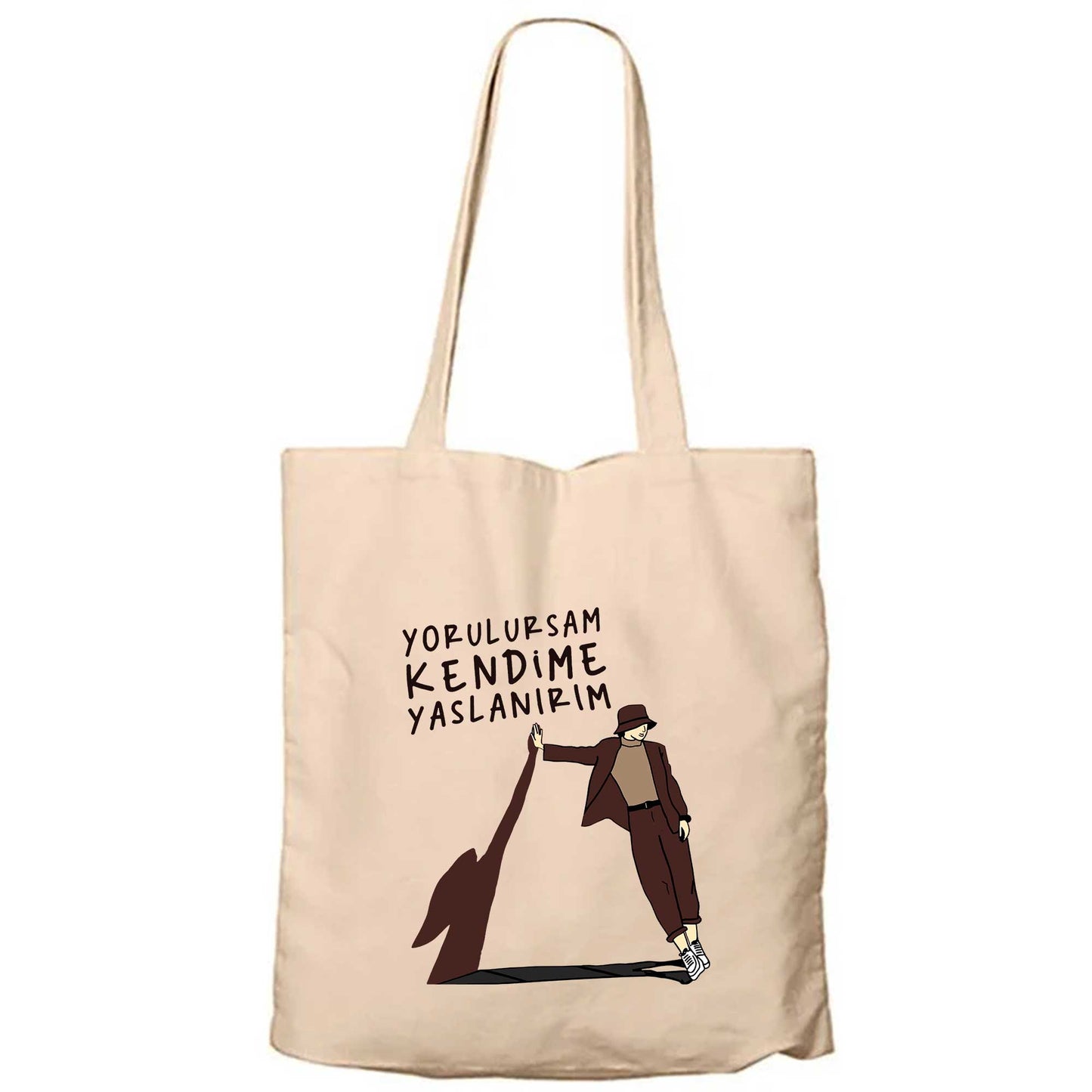 Yorulursam Kendime Yaslanırım Fermuarlı Bez Çanta Gabardin