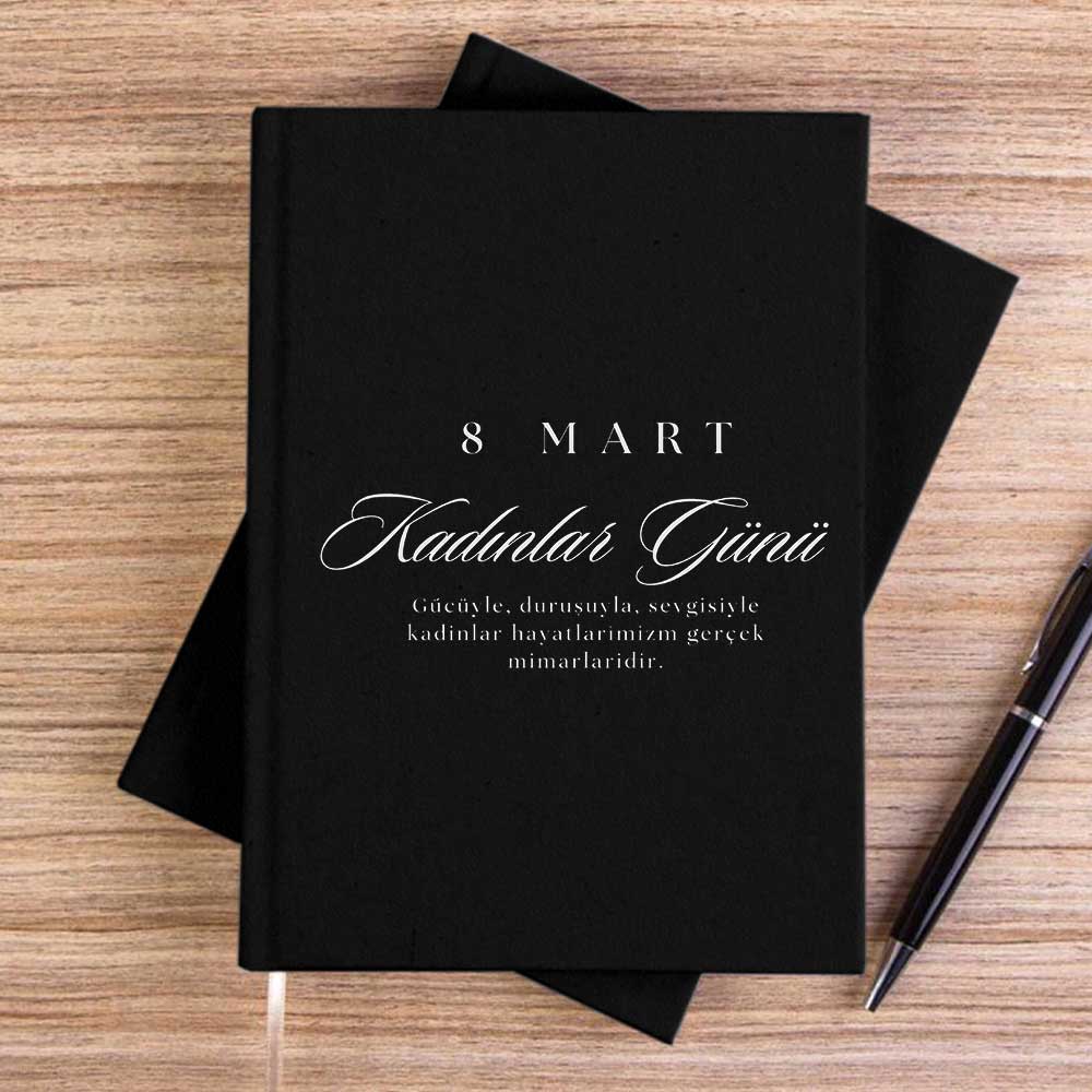 8 Mart Kadınlar Günü Yazı Siyah Çizgisiz Kanvas Defter
