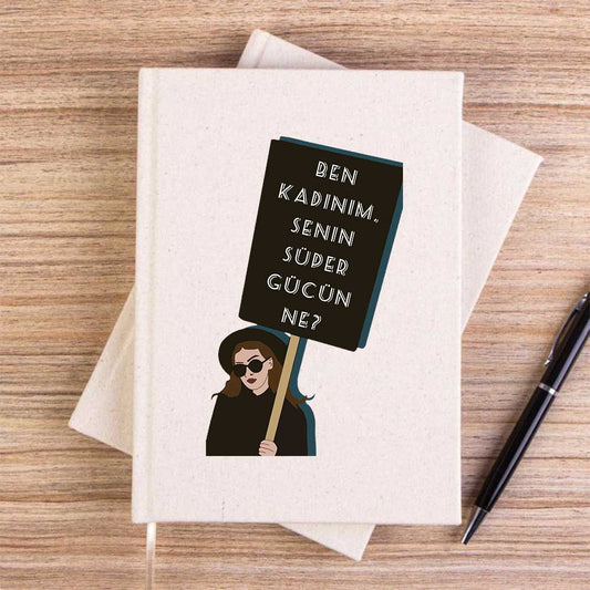 Ben Kadınım Krem  Çizgisiz Kanvas Defter