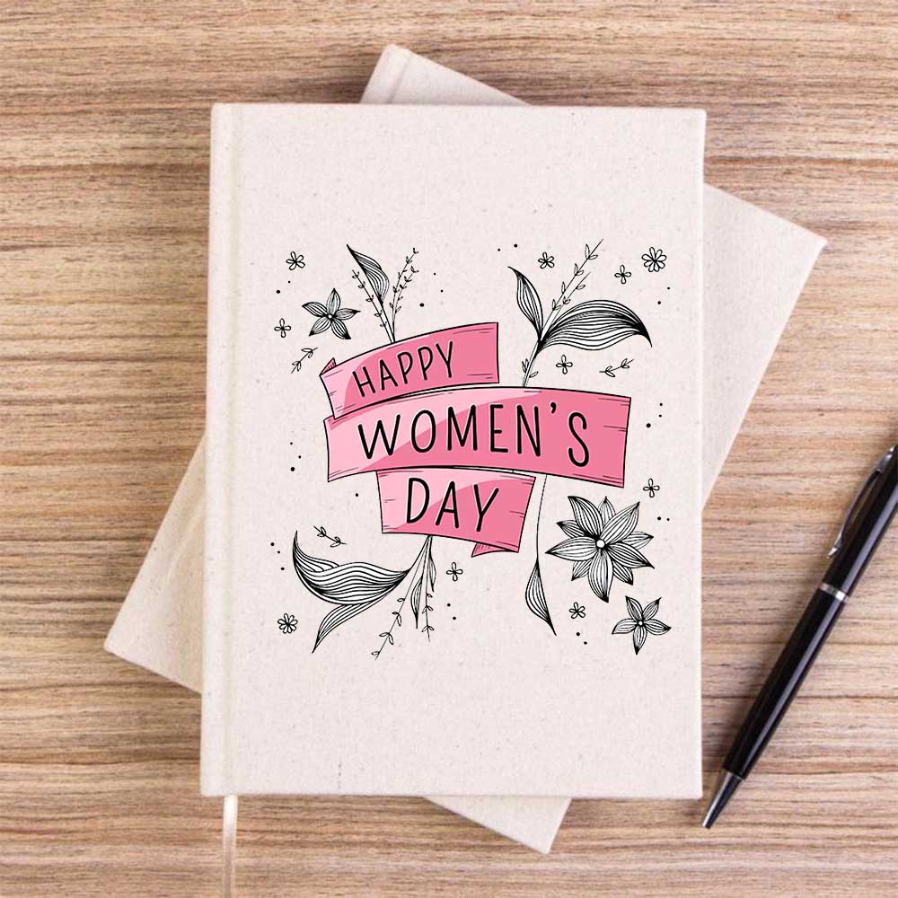 Happy Women's Day Krem  Çizgisiz Kanvas Defter