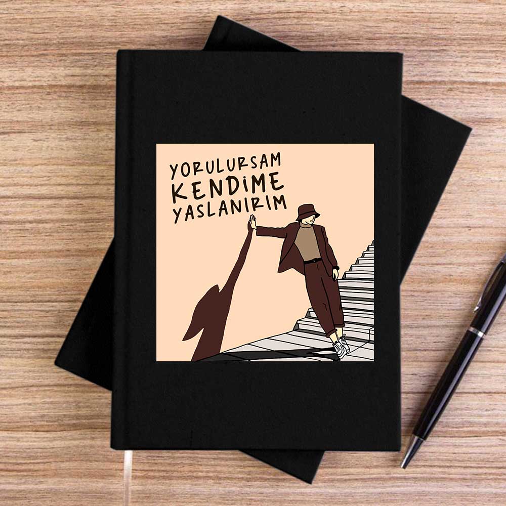Kendine Yaslan Kadın Siyah Çizgisiz Kanvas Defter