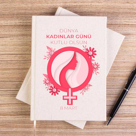 Dünya Kadınlar Günü Krem  Çizgisiz Kanvas Defter