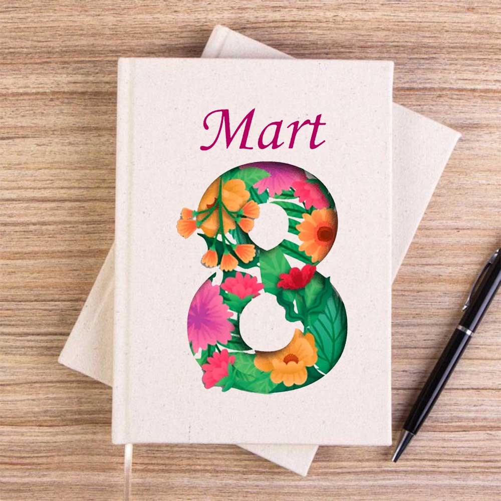 Kadın Çiçektir Krem Çizgisiz Kanvas Defter