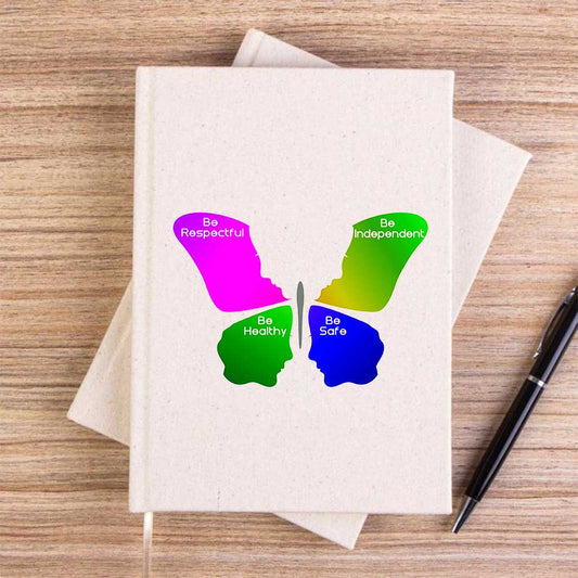 Kadın Hakları Kelebeği Krem Çizgisiz Kanvas Defter