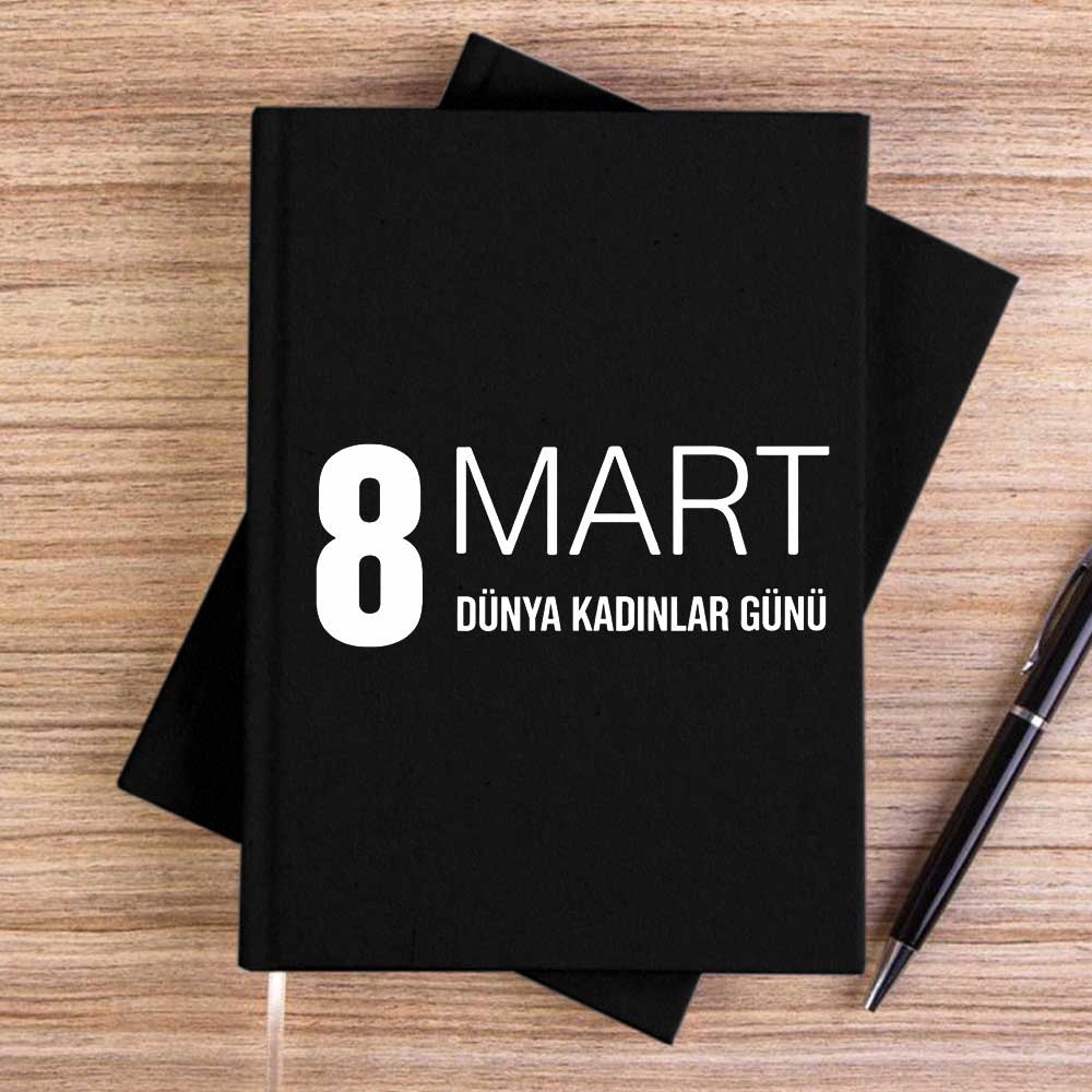 8 Mart Yazı Siyah Çizgisiz Kanvas Defter