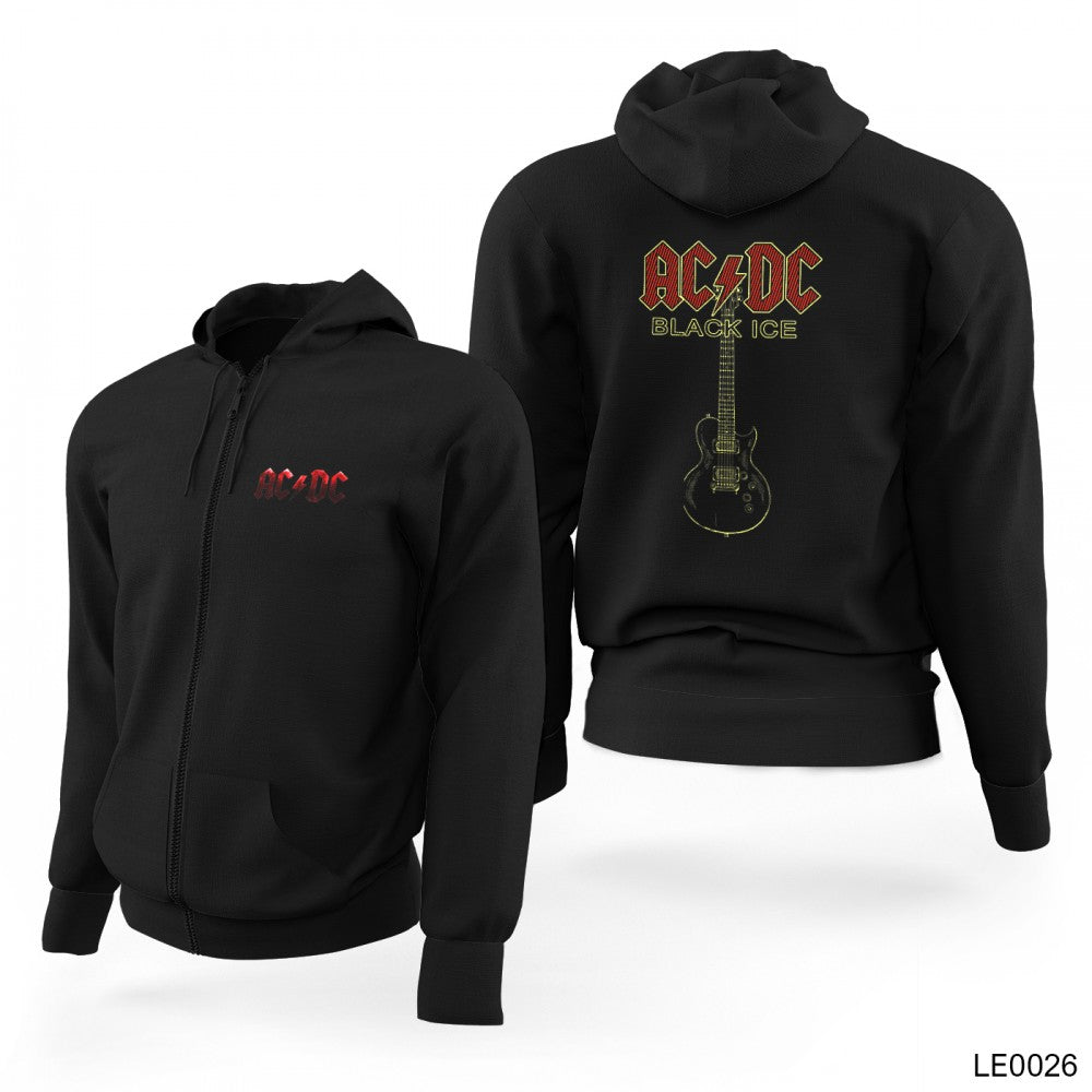 AC DC Siyah Fermuarlı Limited Edition Kapşonlu Sweatshirt