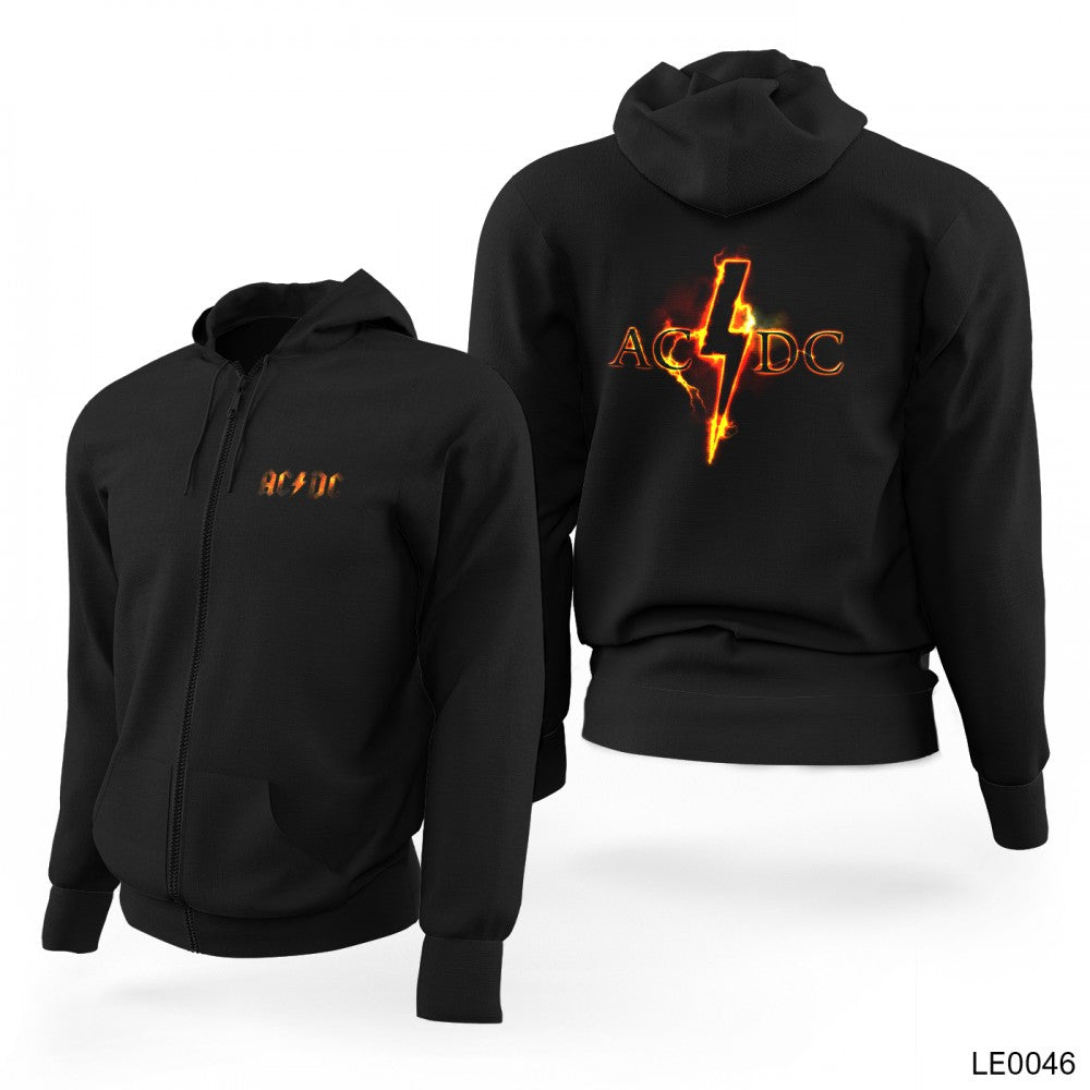 AC DC Sun Siyah Fermuarlı Limited Edition Kapşonlu Sweatshirt