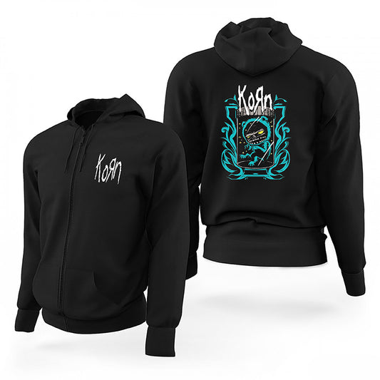 Korn Blue Monster Siyah Fermuarlı Limited Edition Kapşonlu Sweatshirt