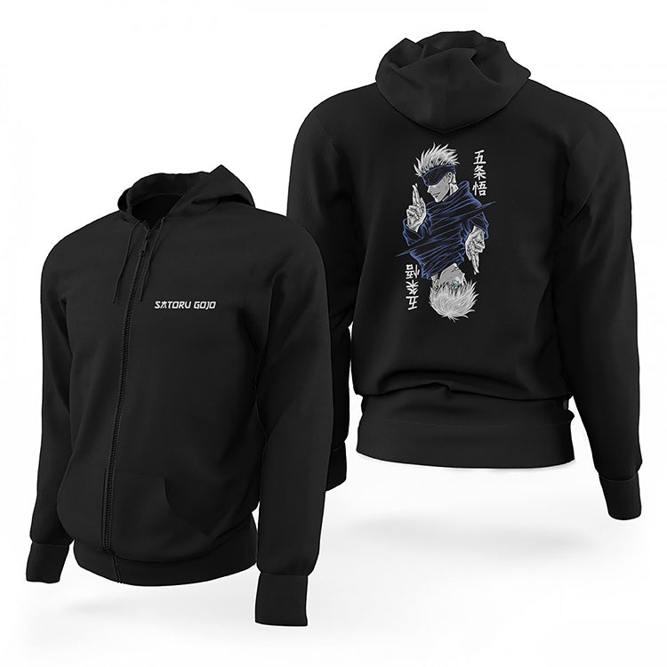 Gojo Satoru Jujutsu Siyah Fermuarlı Limited Edition Kapşonlu Sweatshirt