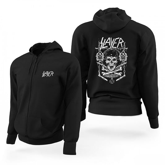 Slayer Gun and Chain Siyah Fermuarlı Limited Edition Kapşonlu Sweatshirt