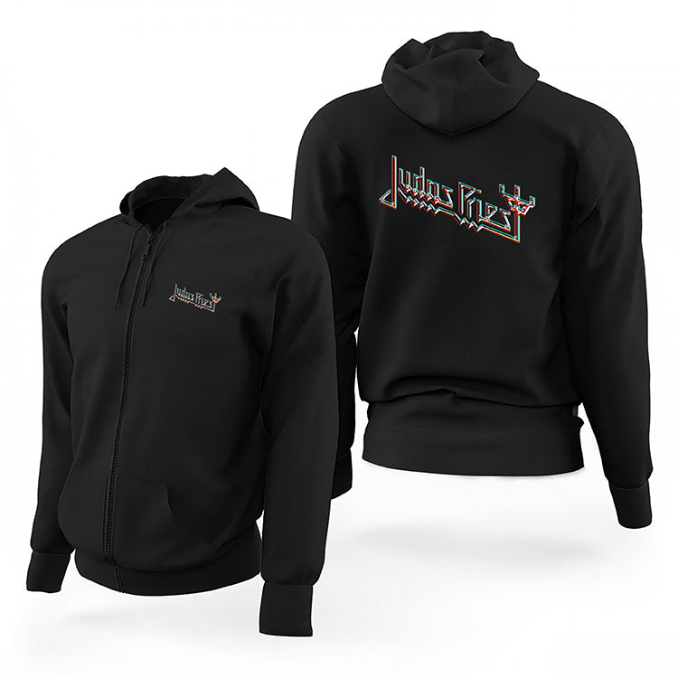 Judas Priest Logo Colourful Siyah Fermuarlı Limited Edition Kapşonlu Sweatshirt