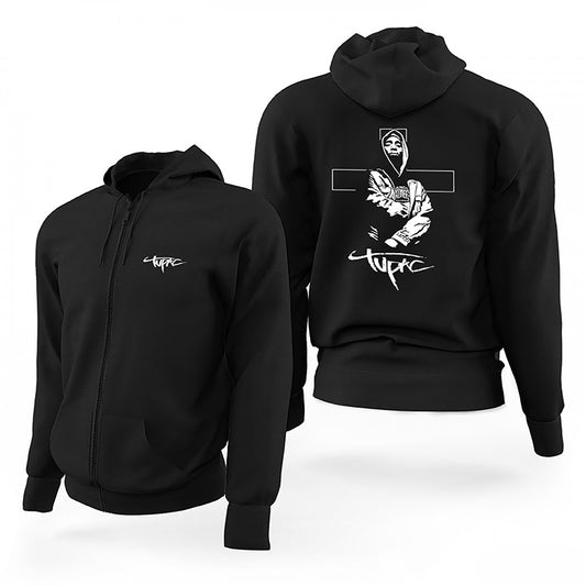 Tupac Angel Siyah Fermuarlı Limited Edition Kapşonlu Sweatshirt