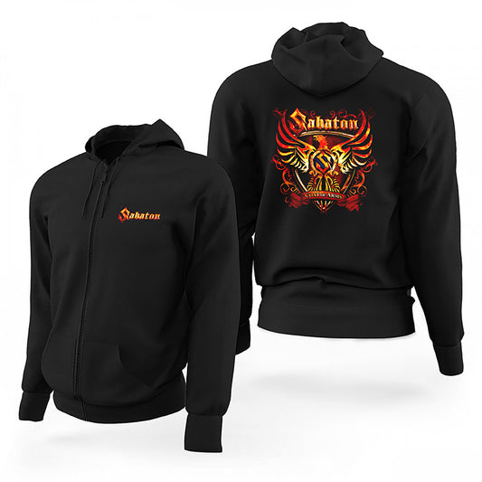 Sabaton Coat of Arms Siyah Fermuarlı Limited Edition Kapşonlu Sweatshirt