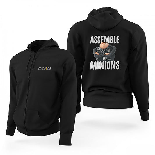 Minions Assemble The Minions Siyah Fermuarlı Limited Edition Kapşonlu Sweatshirt