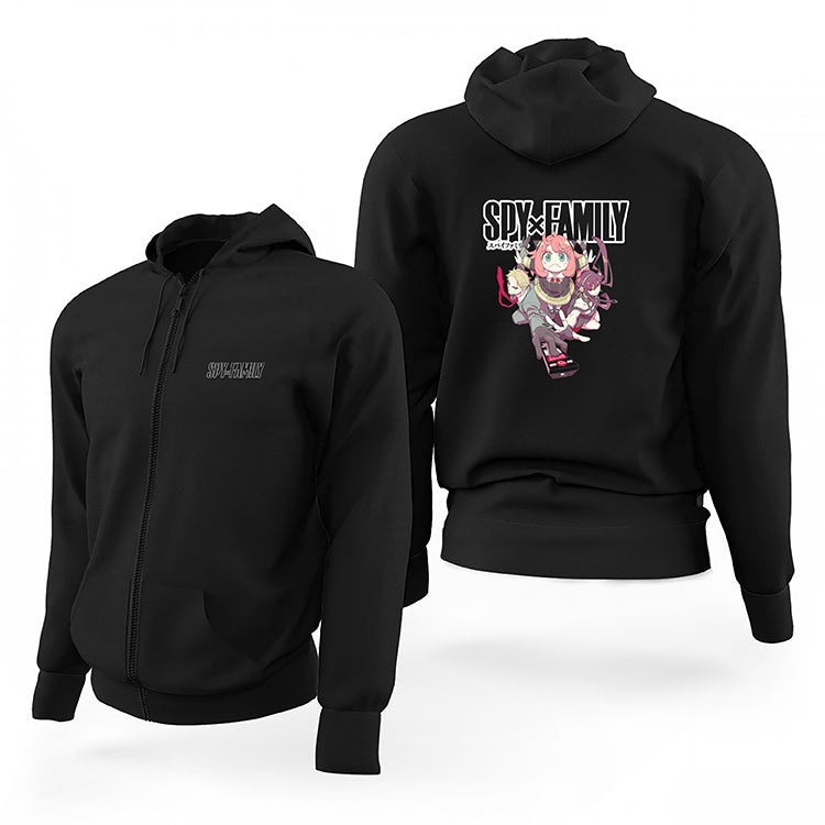 Spy x Family Fiona Anya and Yor Siyah Fermuarlı Limited Edition Kapşonlu Sweatshirt