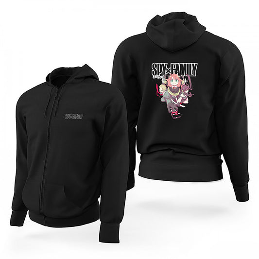 Spy x Family Fiona Anya and Yor Siyah Fermuarlı Limited Edition Kapşonlu Sweatshirt