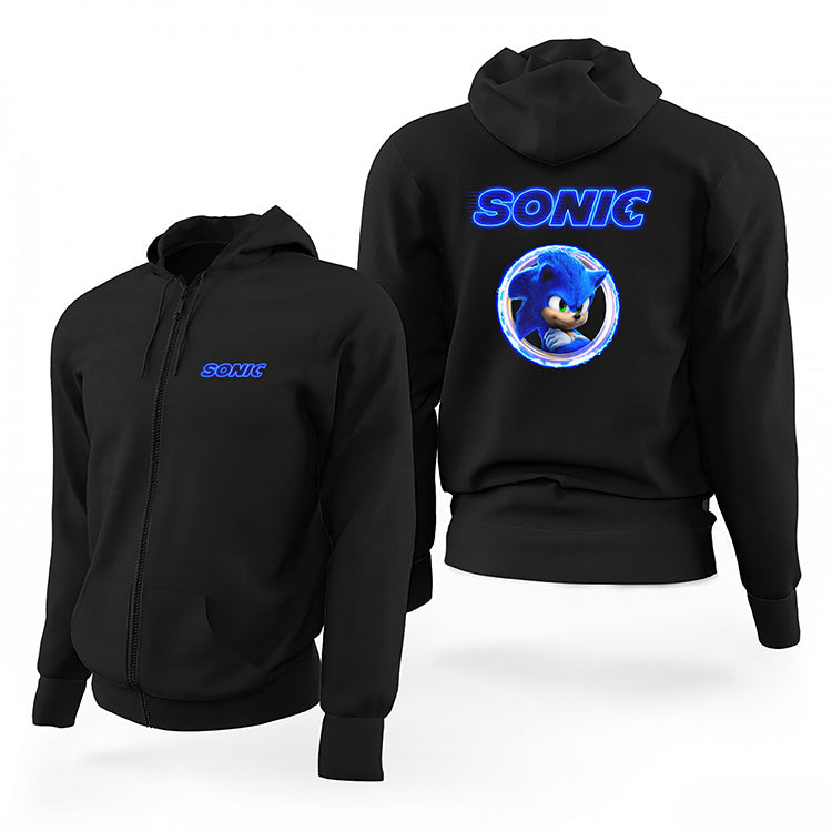 Sonic Light Circle Siyah Fermuarlı Limited Edition Kapşonlu Sweatshirt