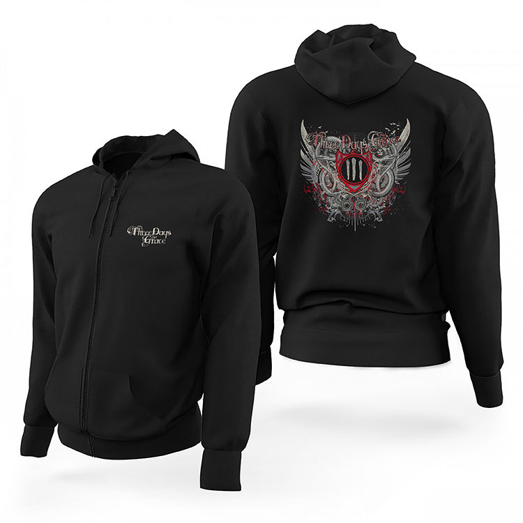 Three Days Grace Siyah Fermuarlı Limited Edition Kapşonlu Sweatshirt