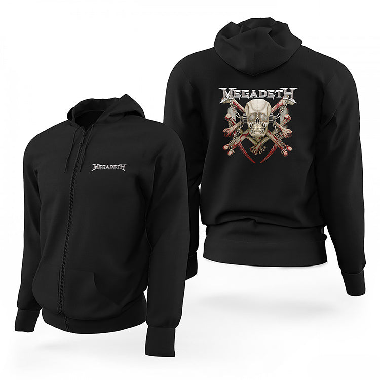 Megadeth Skull Siyah Fermuarlı Limited Edition Kapşonlu Sweatshirt