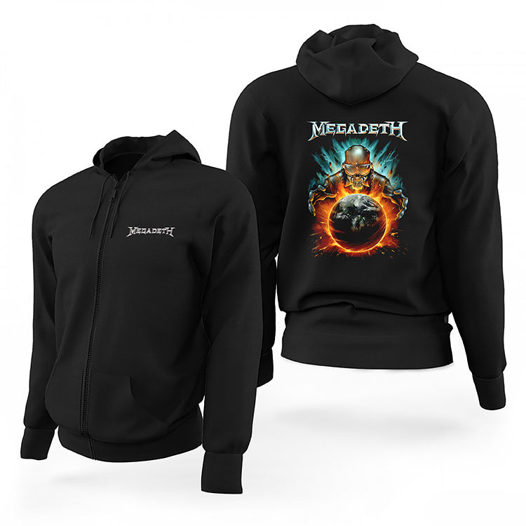 Megadeth World King Siyah Fermuarlı Limited Edition Kapşonlu Sweatshirt