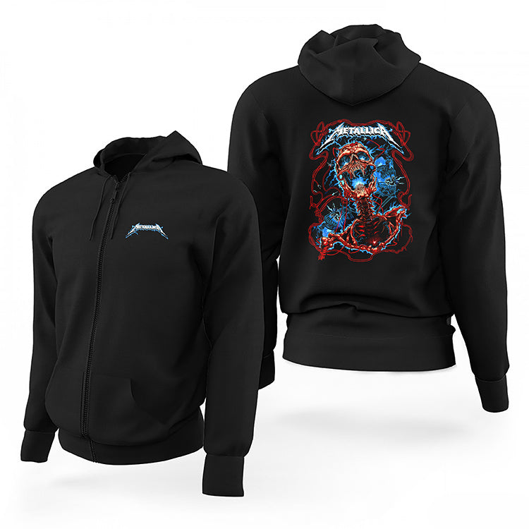 Metallica Lightning Skull Siyah Fermuarlı Limited Edition Kapşonlu Sweatshirt