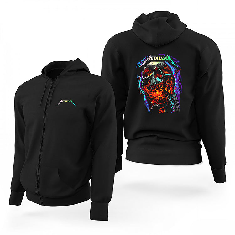 Metallica Skull Guitar Siyah Fermuarlı Limited Edition Kapşonlu Sweatshirt