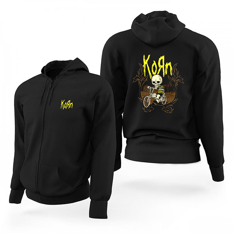 Korn Skull Siyah Fermuarlı Limited Edition Kapşonlu Sweatshirt