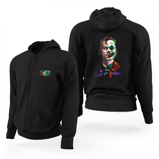 Joker All Have Are Negatıve Thoughts Siyah Fermuarlı Limited Edition Kapşonlu Sweatshirt