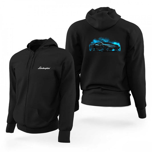 Lamborghini Black Neon Siyah Fermuarlı Limited Edition Kapşonlu Sweatshirt