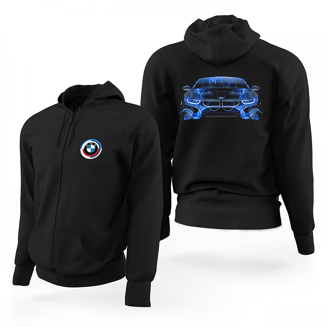 BMW i8 Front Fire Abstract Car Siyah Fermuarlı Limited Edition Kapşonlu Sweatshirt