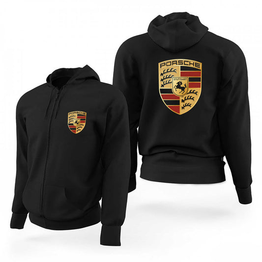 Porsche Logo Siyah Fermuarlı Limited Edition Kapşonlu Sweatshirt