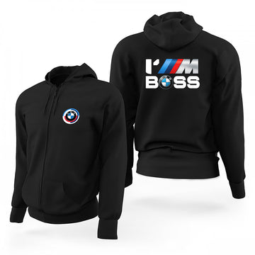 BMW IM BOSS Logo Siyah Fermuarlı Limited Edition Kapşonlu Sweatshirt