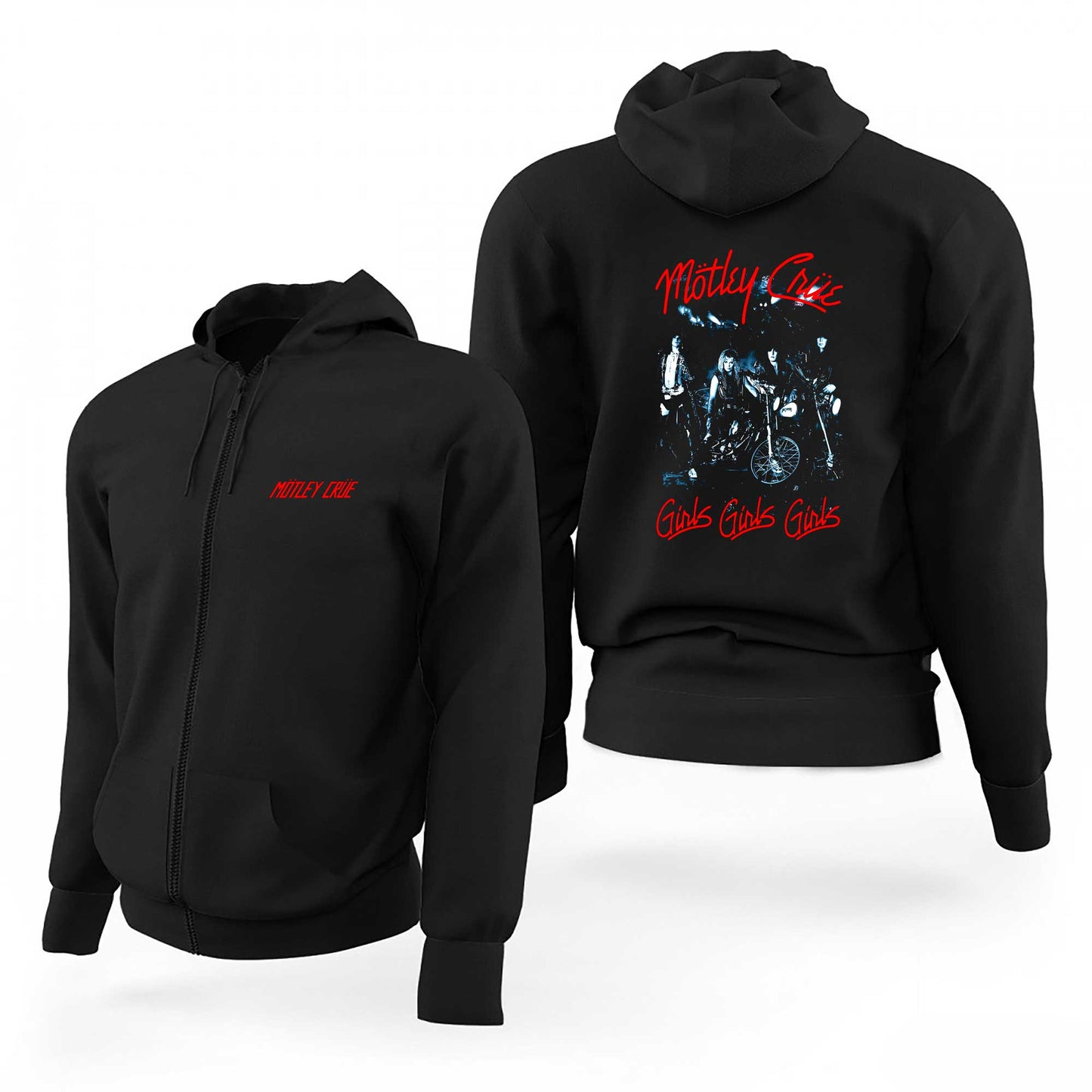 Mötley Crüe Girls Siyah Fermuarlı Limited Edition Kapşonlu Sweatshirt