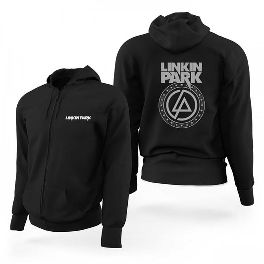 Linkin Park Logo ve Star Siyah Fermuarlı Limited Edition Kapşonlu Sweatshirt