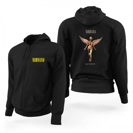 Nirvana In Utero Siyah Fermuarlı Limited Edition Kapşonlu Sweatshirt