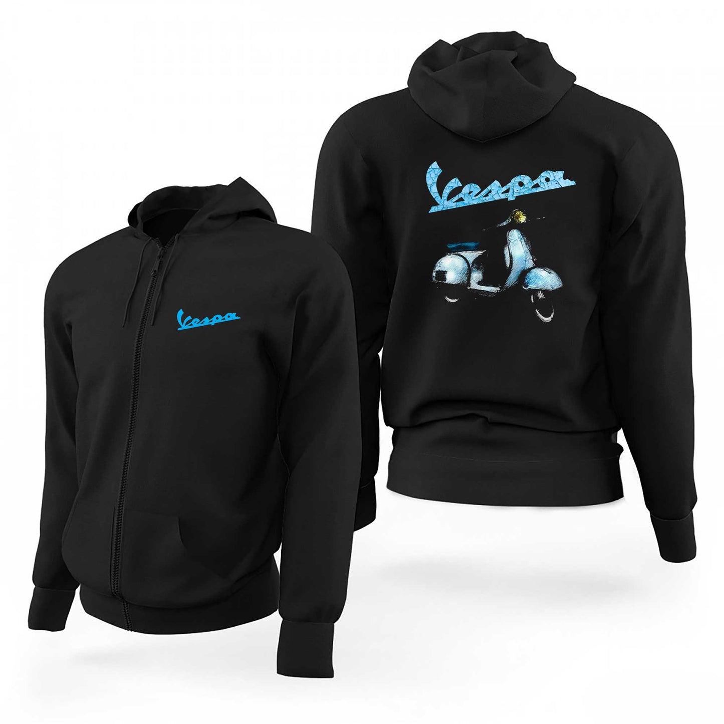 Vespa Vintage Siyah Fermuarlı Limited Edition Kapşonlu Sweatshirt