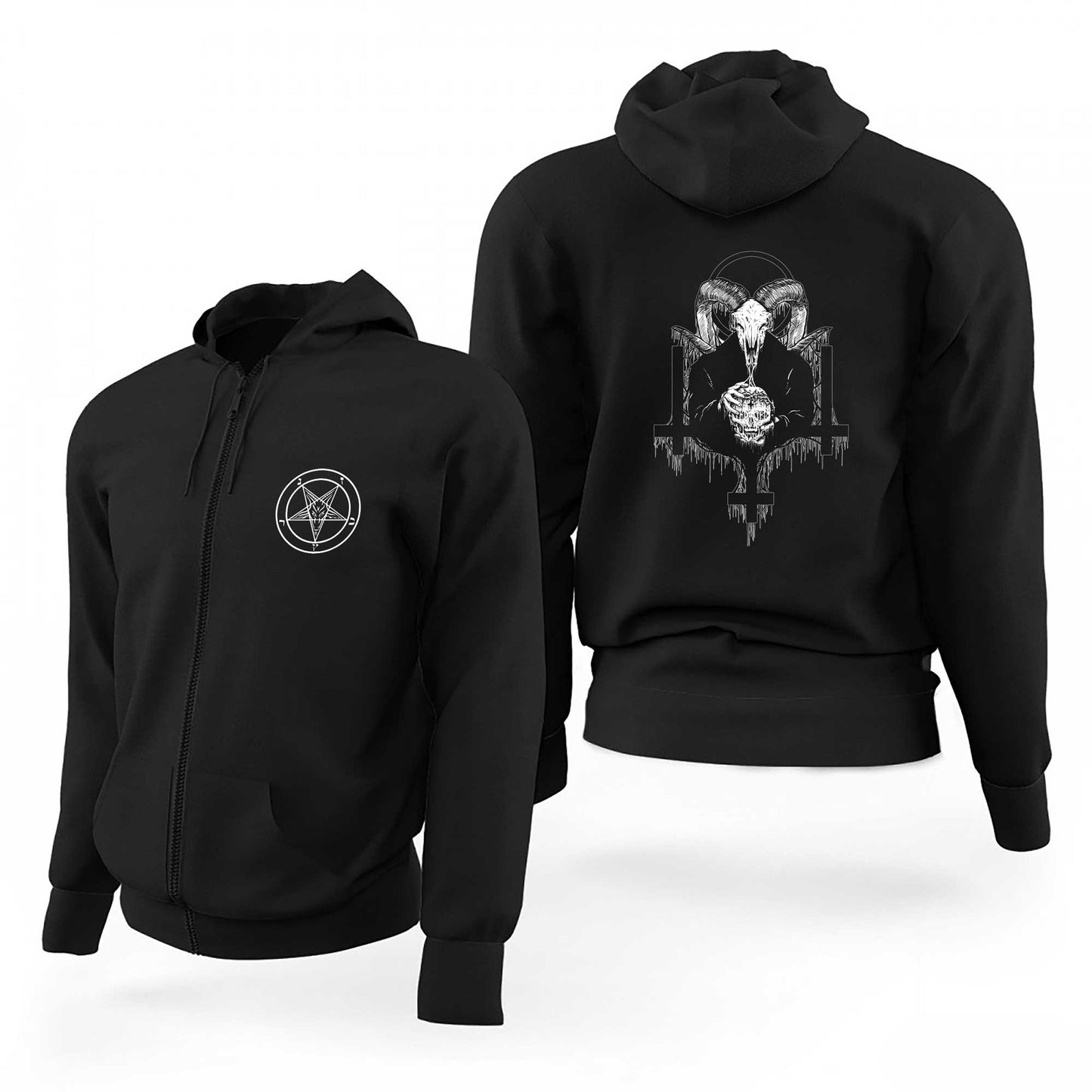 Baphomet Siyah Fermuarlı Limited Edition Kapşonlu Sweatshirt