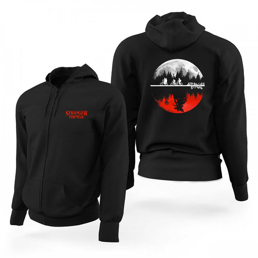 Stranger Things Moon Siyah Fermuarlı Limited Edition Kapşonlu Sweatshirt