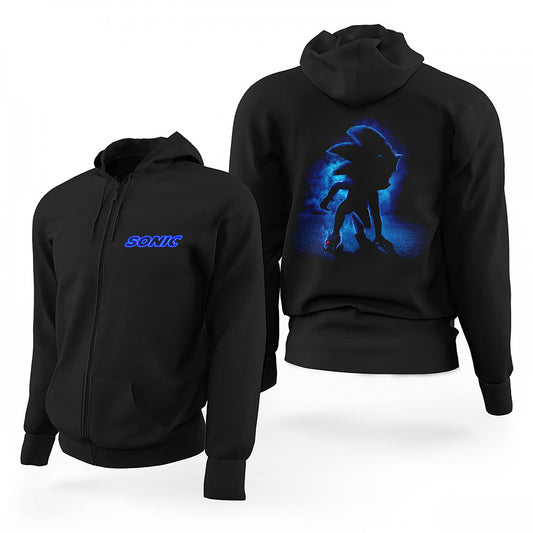 SonicThe Hedgehog Siyah Fermuarlı Limited Edition Kapşonlu Sweatshirt