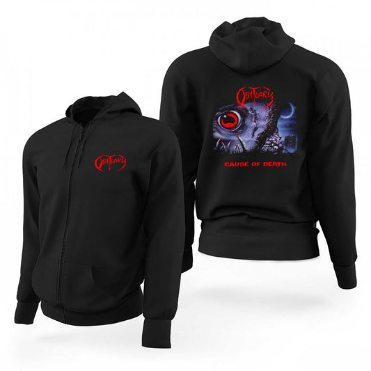 İndirimli Obituary Cause of Death Siyah Fermuarlı Limited Edition Kapşonlu Sweatshirt