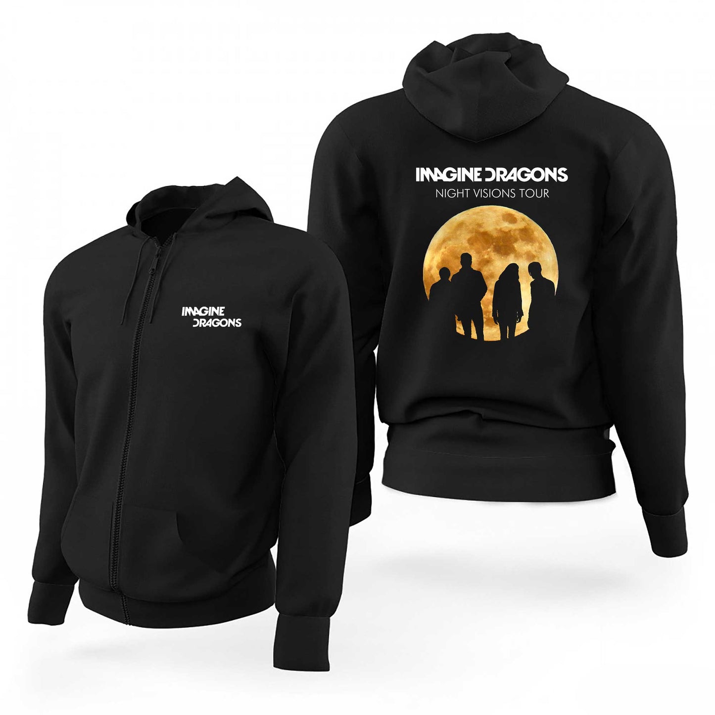 Imagine Dragons Night Vision Siyah Fermuarlı Limited Edition Kapşonlu Sweatshirt