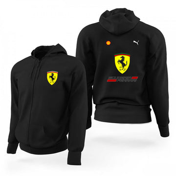 F1 Ferrari Logo Siyah Fermuarlı Limited Edition Kapşonlu Sweatshirt