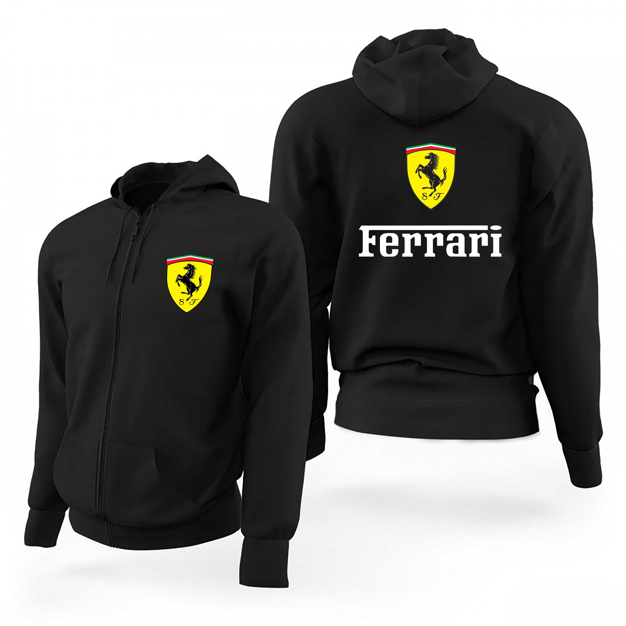 Ferrari in Italy Siyah Fermuarlı Limited Edition Kapşonlu Sweatshirt