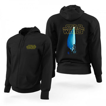 Star Wars Sword and Logo Siyah Fermuarlı Limited Edition Kapşonlu Sweatshirt