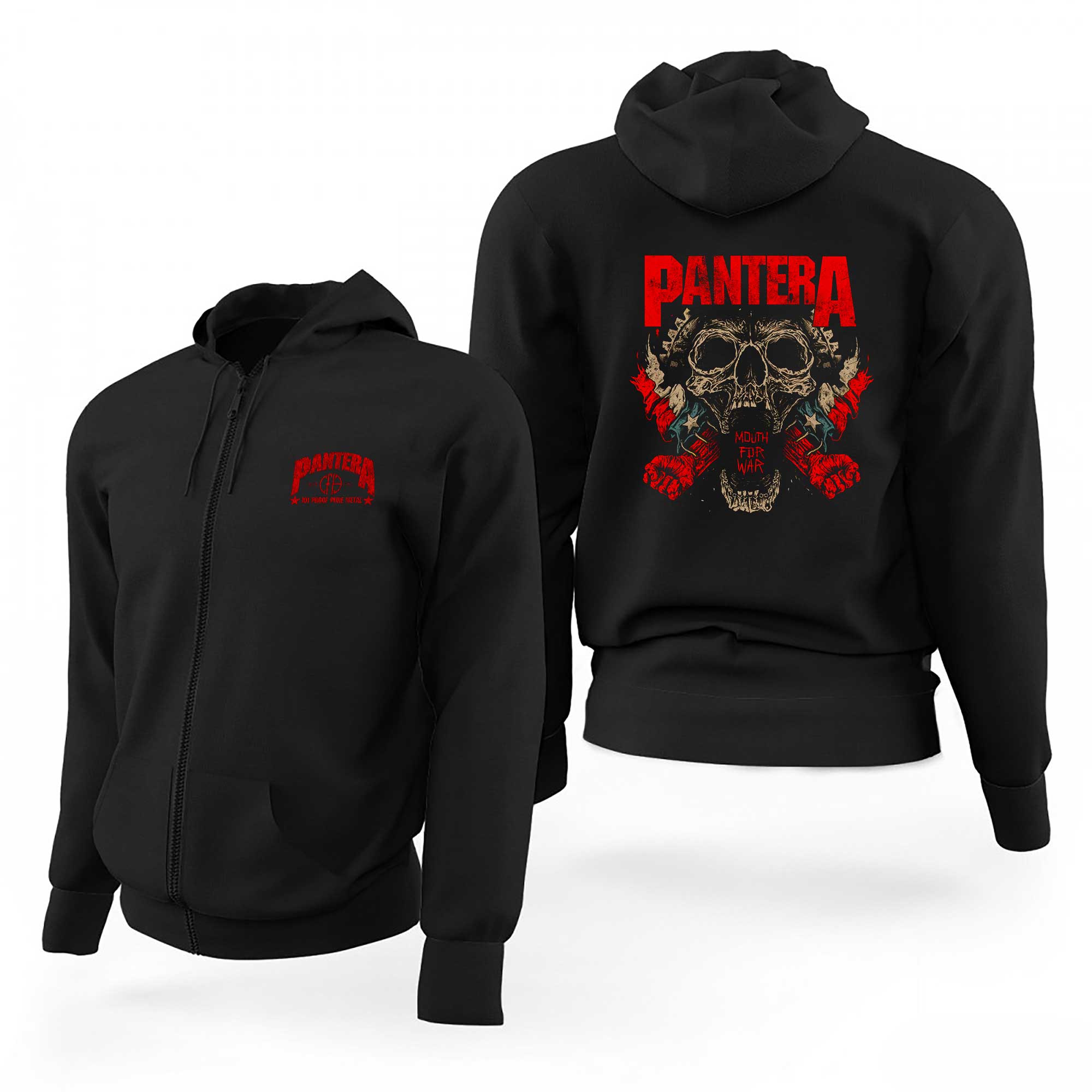 Pantera Mouth for War Siyah Fermuarlı Limited Edition Kapşonlu Sweatshirt