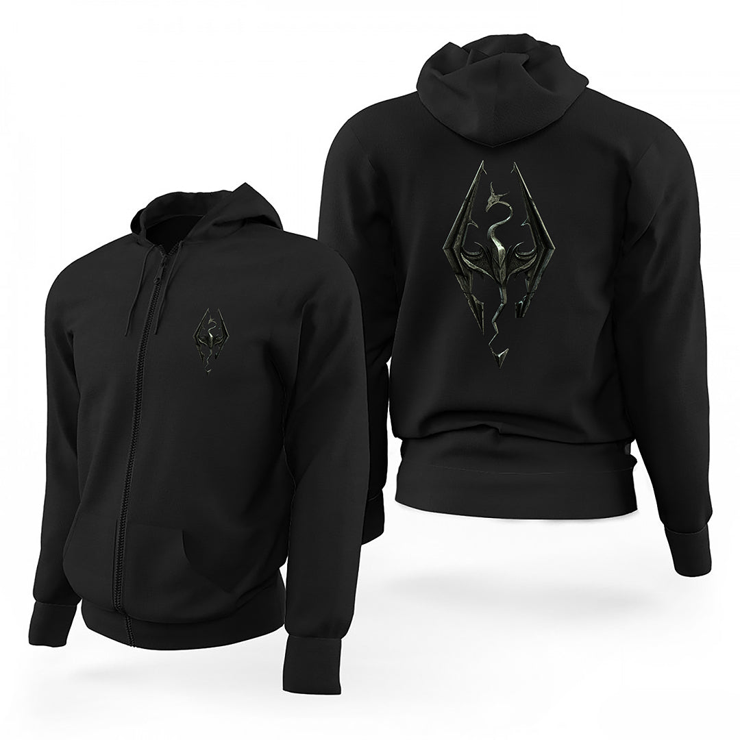 Skyrim Logo Siyah Fermuarlı Limited Edition Kapşonlu Sweatshirt