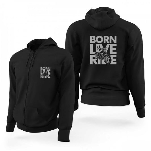 Born Live Ride Siyah Fermuarlı Limited Edition Kapşonlu Sweatshirt