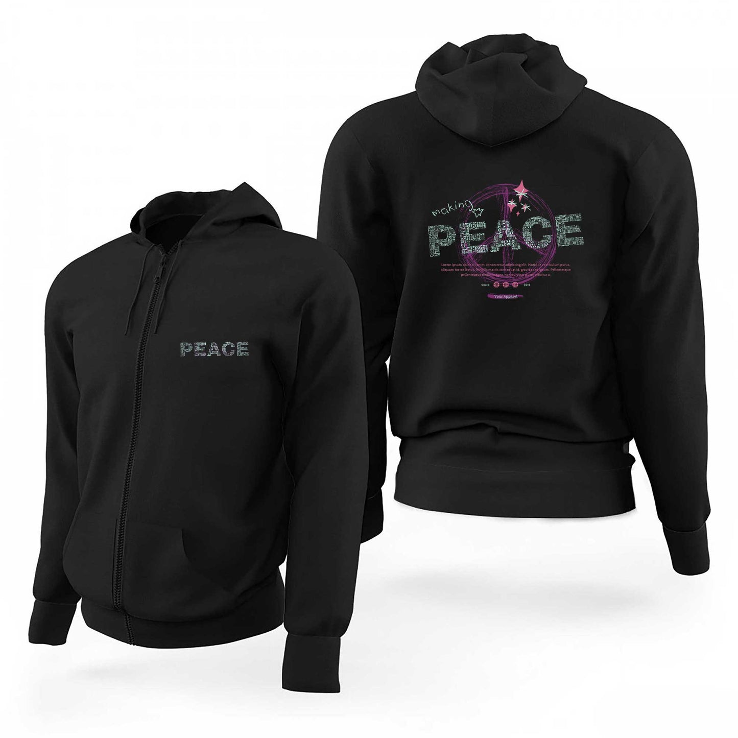 Brush Making Peace Siyah Fermuarlı Limited Edition Kapşonlu Sweatshirt