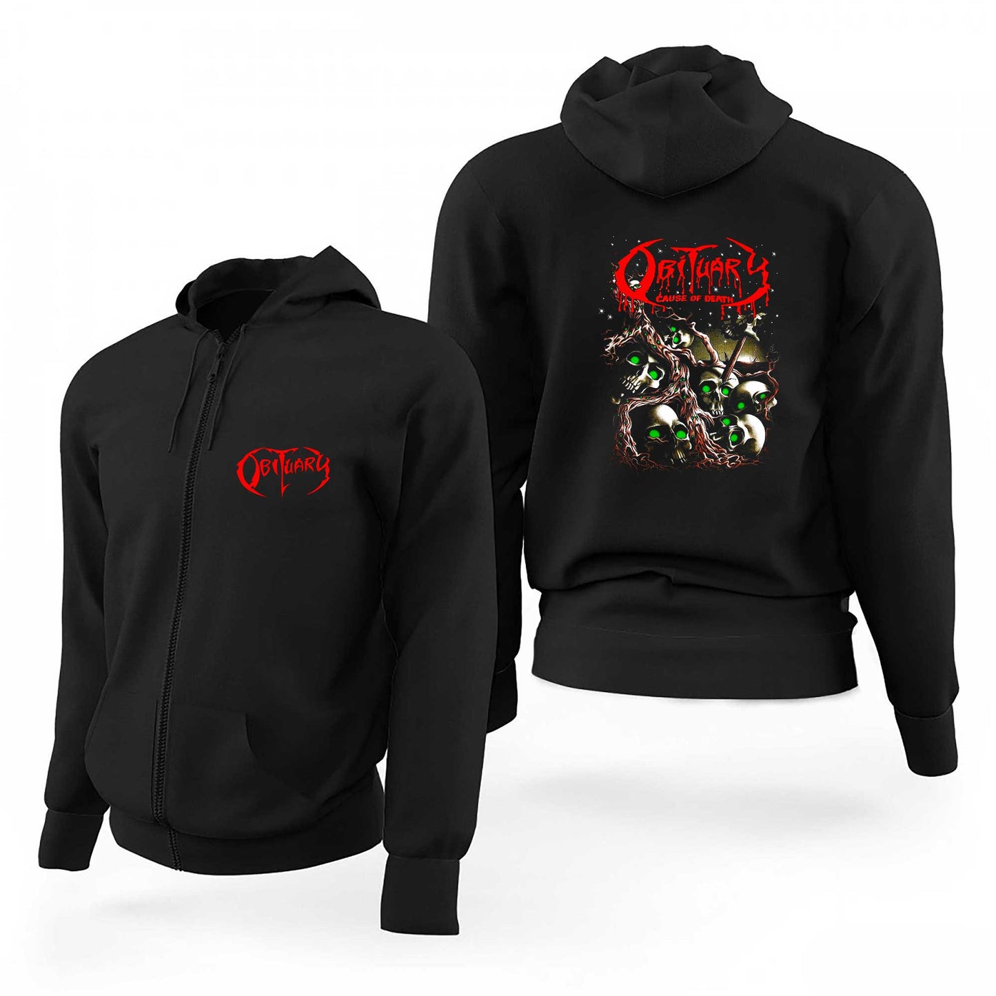 Obituary Skull Staris Siyah Fermuarlı Limited Edition Kapşonlu Sweatshirt